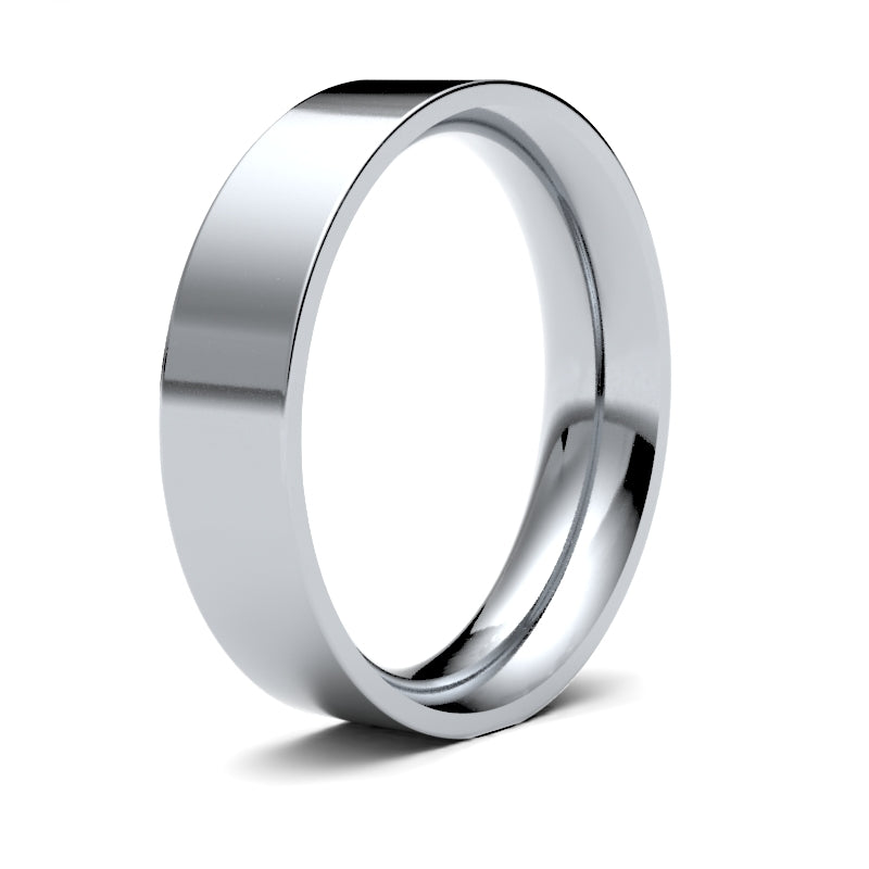 9ct White Gold Premium Weight Flat Court Profile Mirror Finish Wedding Ring – product view