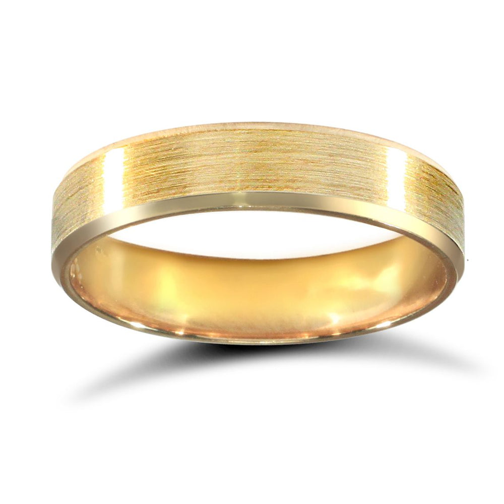 9 Karat Gelbgold Trauring, Premiumgewicht, flache Court-Form, hochglanzpoliert