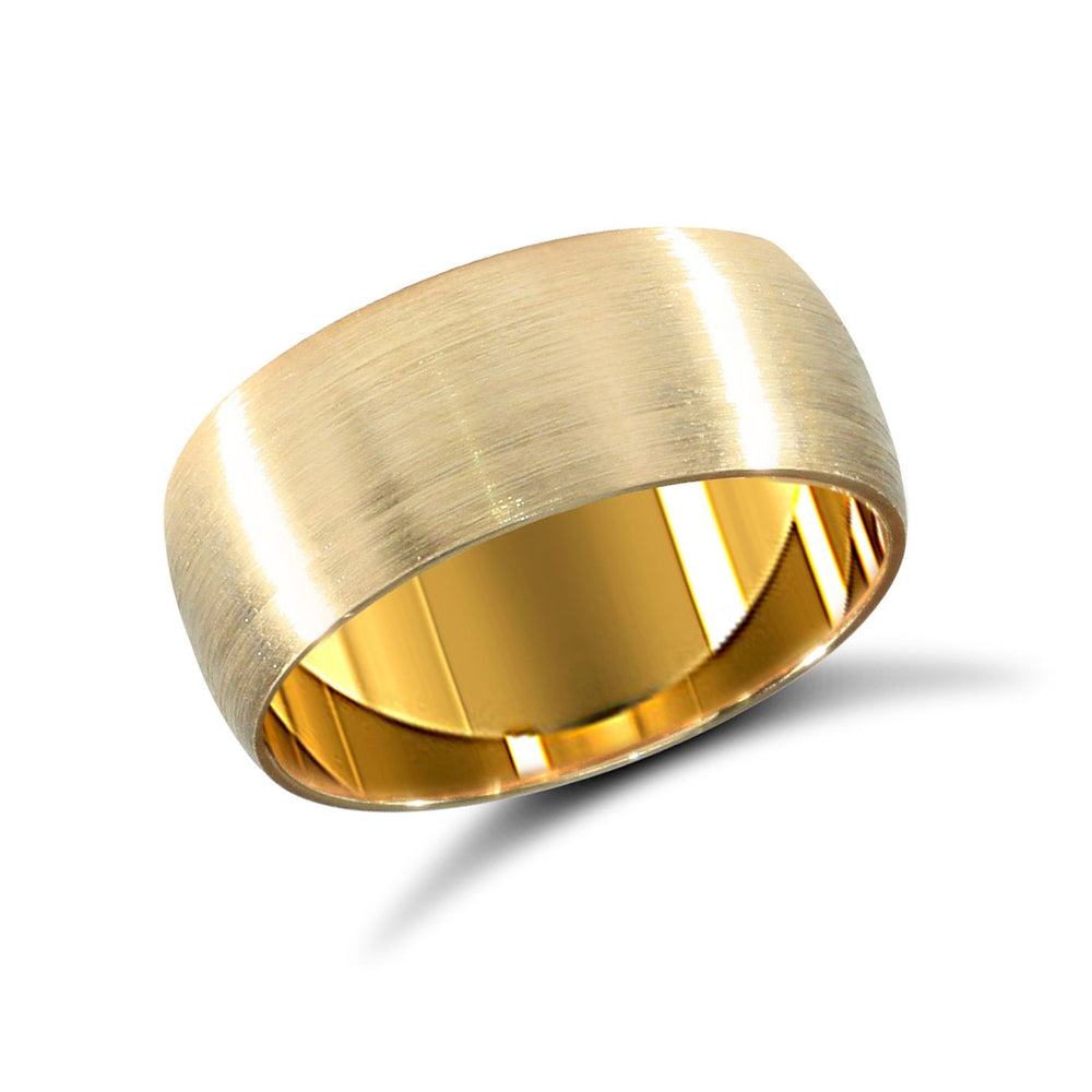 Fede nuziale in oro giallo 18ct, peso standard, profilo a fascia, finitura satinata