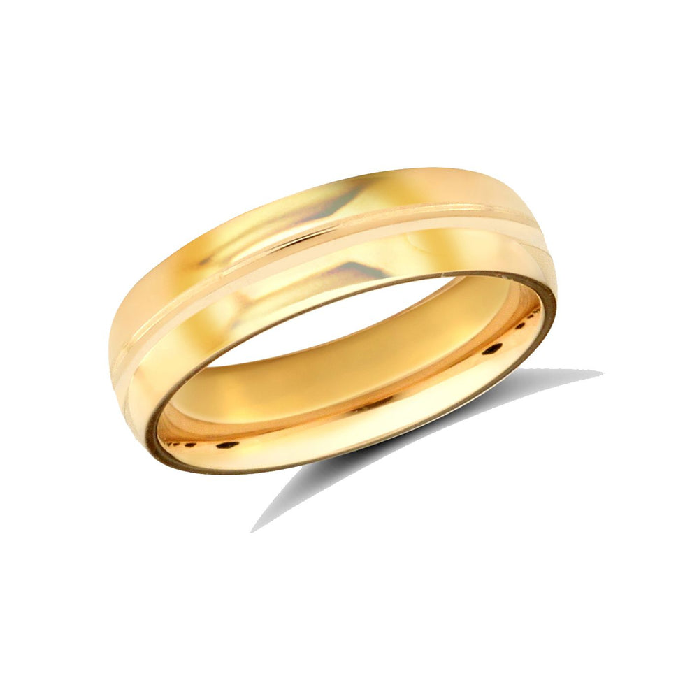 9 Karat Gelbgold Trauring, Standardgewicht, gewölbtes Profil, hochglanzpoliert