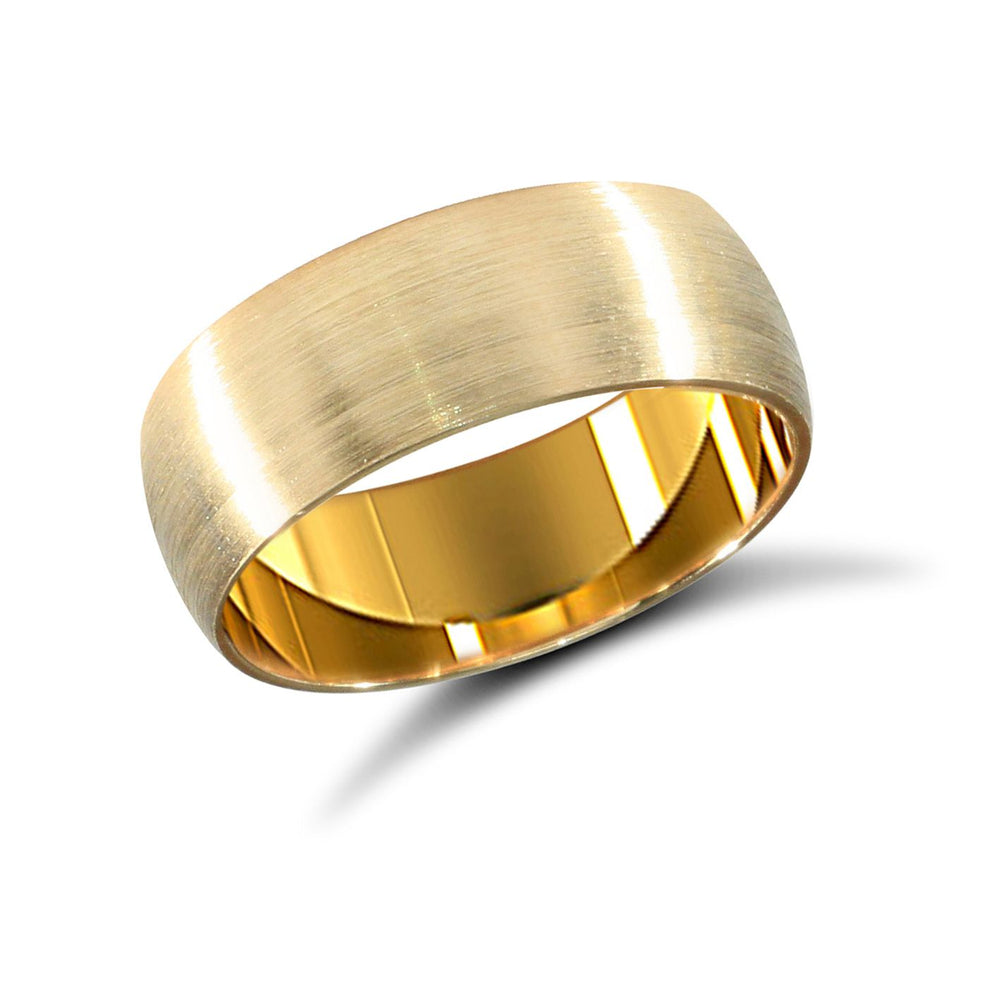 Ehering aus 9 Karat Gelbgold, Standardgewicht, bombiert, satiniert
