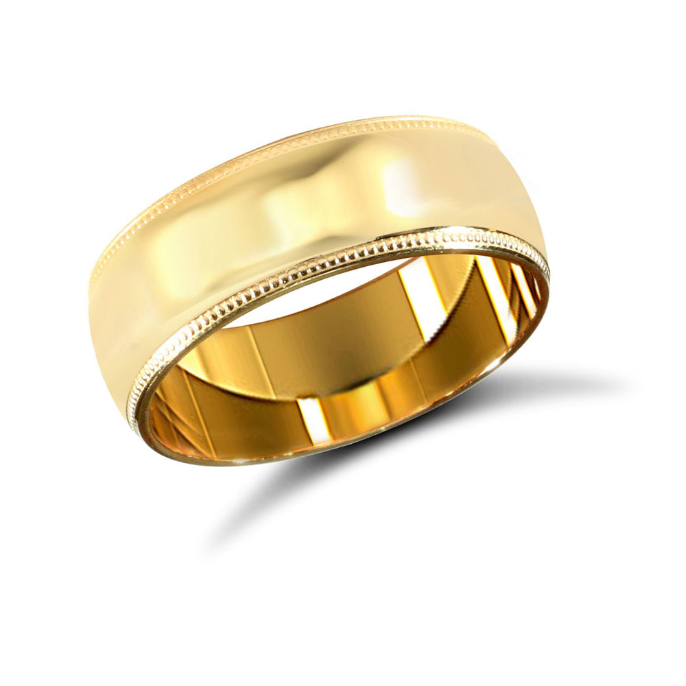 9 Karat Gelbgold Ehering mit Standardgewicht, Court-Profil und Millgrain-Kante