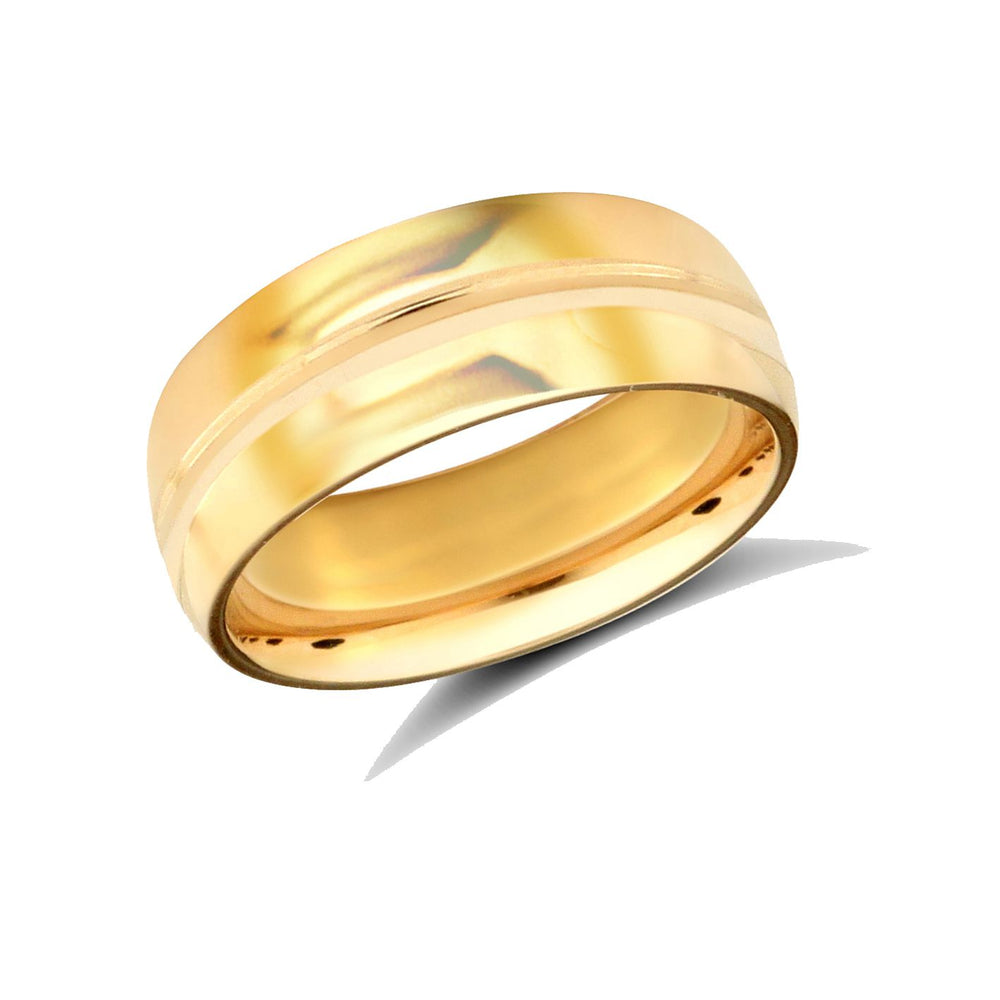 9 Karat Gelbgold Ehering mit mittigem Ringnut, Gerichtsprofil und Standardgewicht