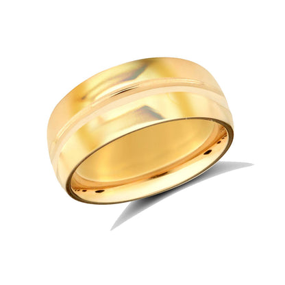 Ehering aus 9 Karat Gelbgold, Standardgewicht, gewölbt, mit mittiger Rille