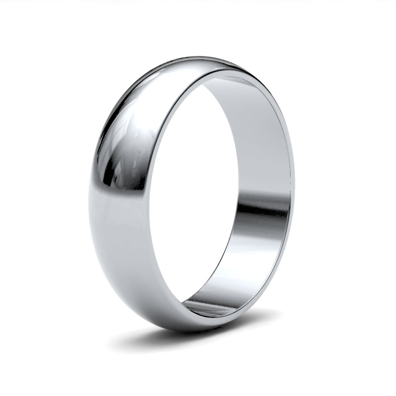 9 Karat Weißgold 5 mm Leichter D-Profil Ehering Hochglanzpoliert