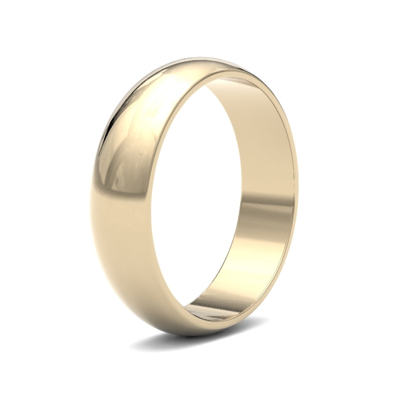 9 Karat Gelbgold 5mm leichter D-förmiger Ehering Hochglanz