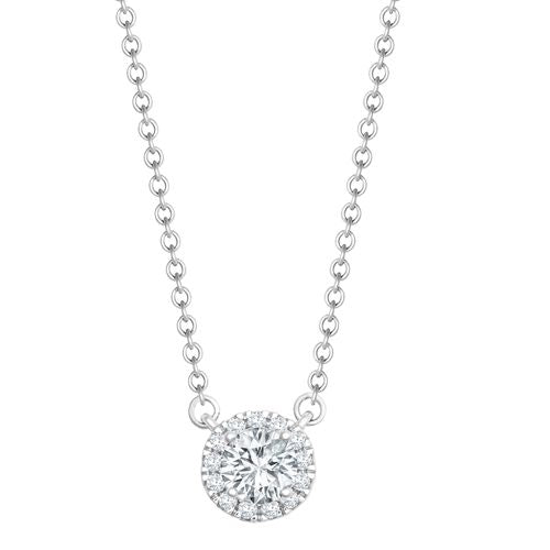 Pendente alone con diamante naturale da 0,08ct in oro bianco 18kt con catena da 40-45cm e diamante G SI1 da 0,25ct