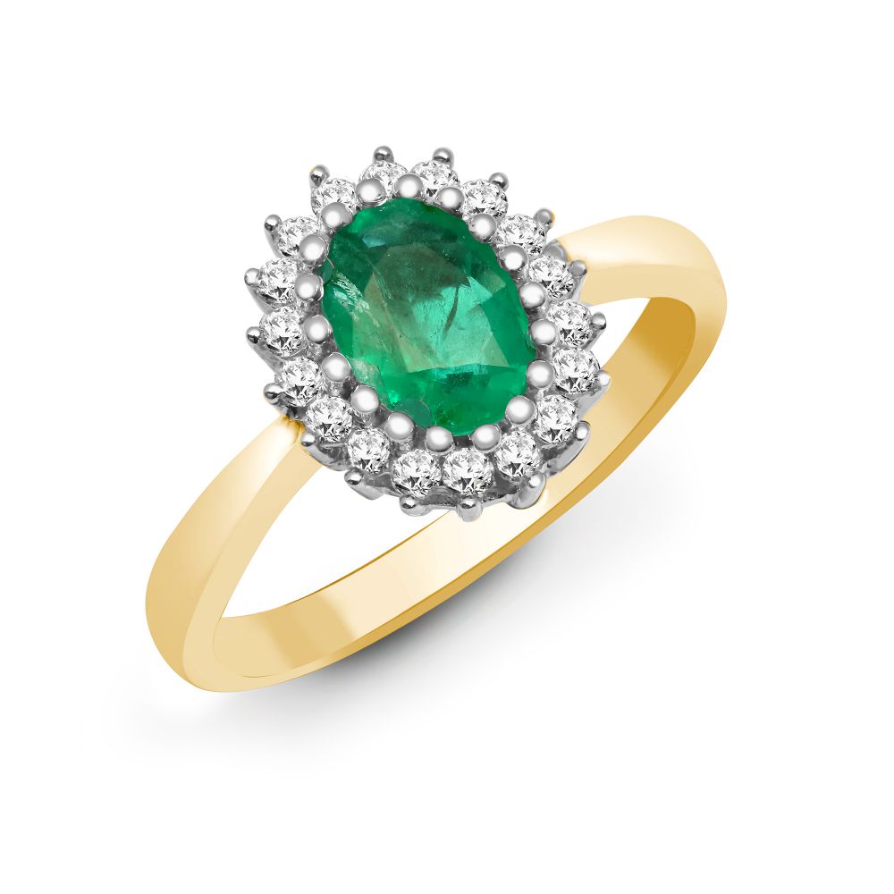 18ct Yellow Gold Natural Diamond And Emerald Ring (18R999) – product view