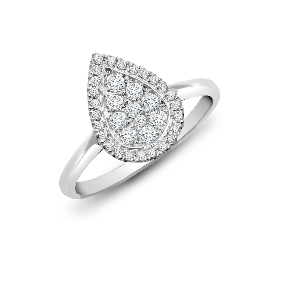 Anello a grappolo a forma di pera con diamante naturale da 0,40 ct in oro bianco 18 carati