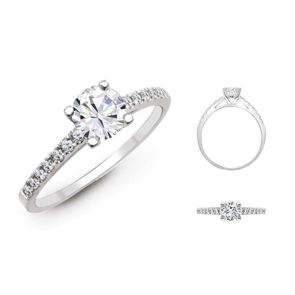 Anello semi-incassato in oro bianco 18k con diamante naturale da 0,17ct - Ospita 0,25ct