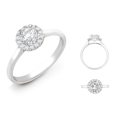 18ct White Gold 0.08ct Natural Diamond Micro-set Halo Wed-fit Ring Mount + 0.25ct Diamond