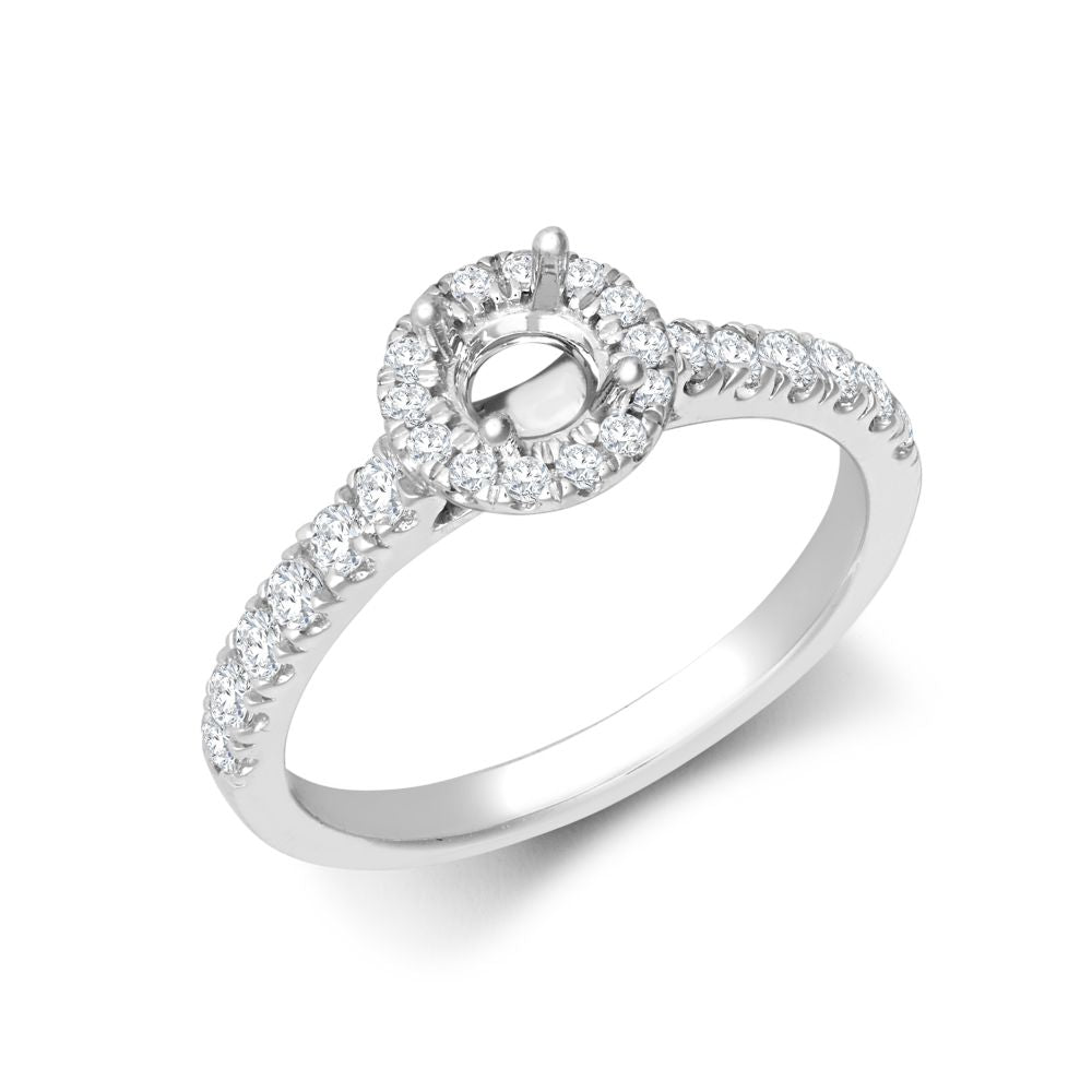 18ct White Gold 0.37ct Natural Diamond Micro-set Halo and Shoulders Wed-fit Ring Mount- Holds 0.25ct
