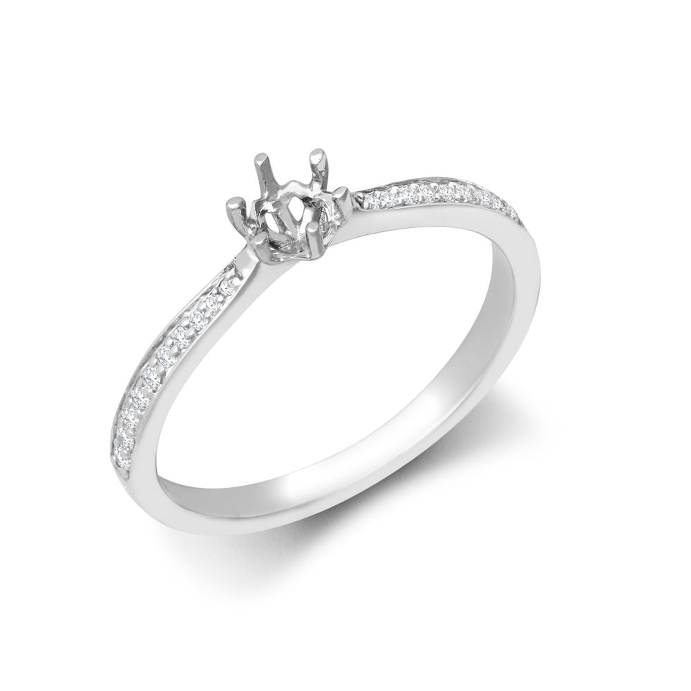 18ct White Gold 0.24ct Natural Diamond Pave set 6-claw Ring Mount- Holds 0.25ct