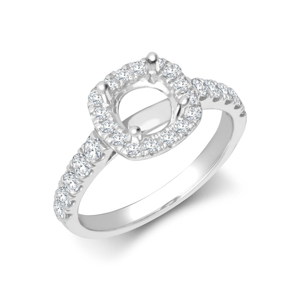 18ct White Gold 0.33ct Natural Diamond Micro-set Cushion-shaped Halo and Shoulders Wed-fit Ring Mount- Holds 0.25ct