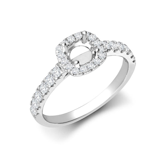 950 Platinum Gold 0.33ct Natural Diamond Micro-set Cushion-shaped Halo and Shoulders Wed-fit Ring Mount + 0.25ct Diamond