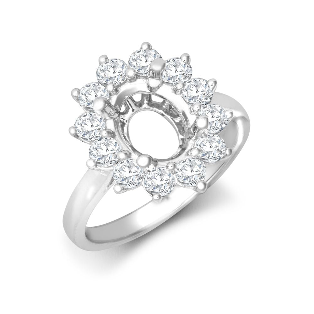 18ct White Gold 0.35ct Natural Diamond Claw-set Cluster Halo Oval Ring - Holds 7x5mm