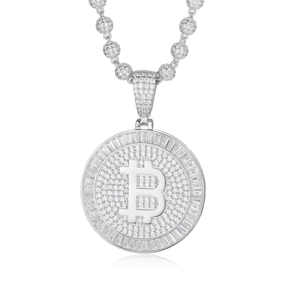925 Silver Cubic Zirconia Set Bitcoin Pendant (APD187) – product view