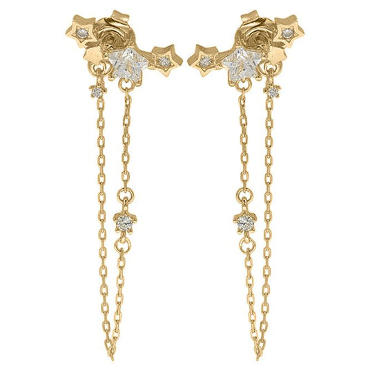 9ct Yellow Gold Cubic Zirconia Set Drop Chain Earrings