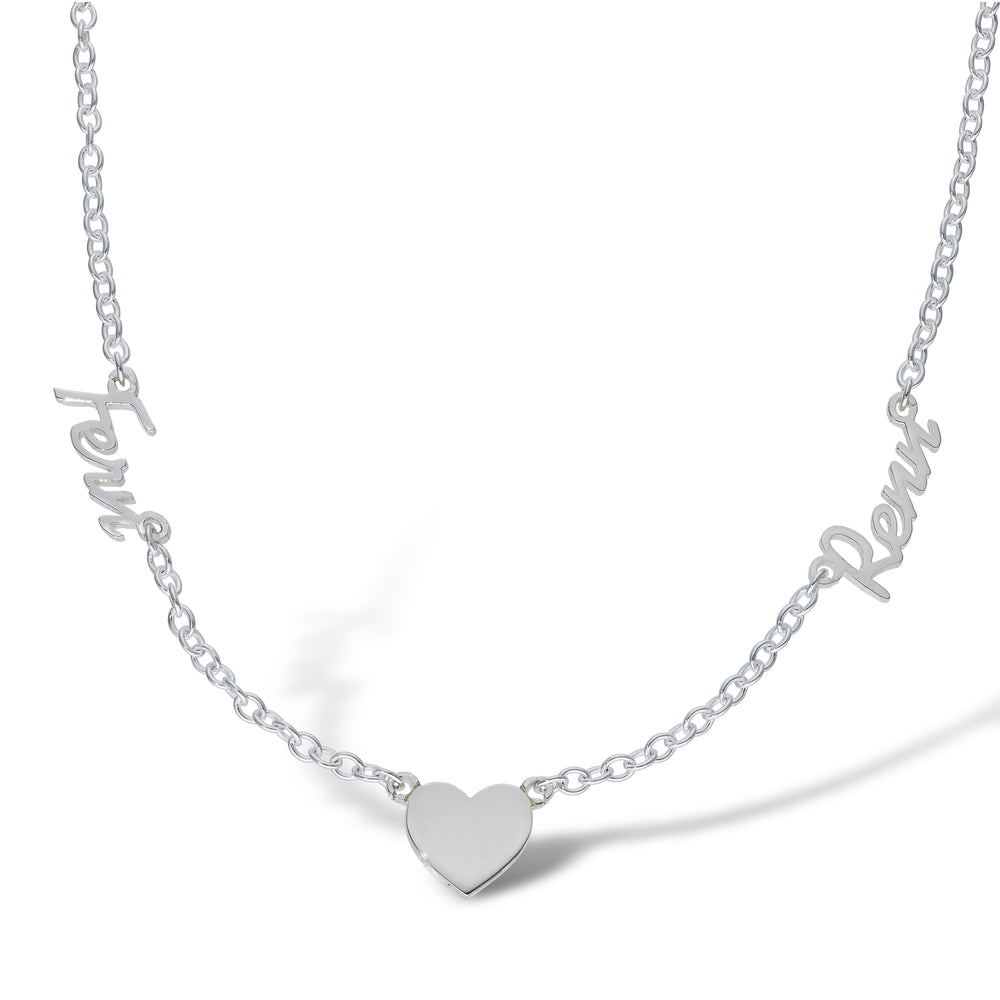 925 Silver Personalised Nameplate 2 names and a heart + 16" Chain (SNP032) – product view