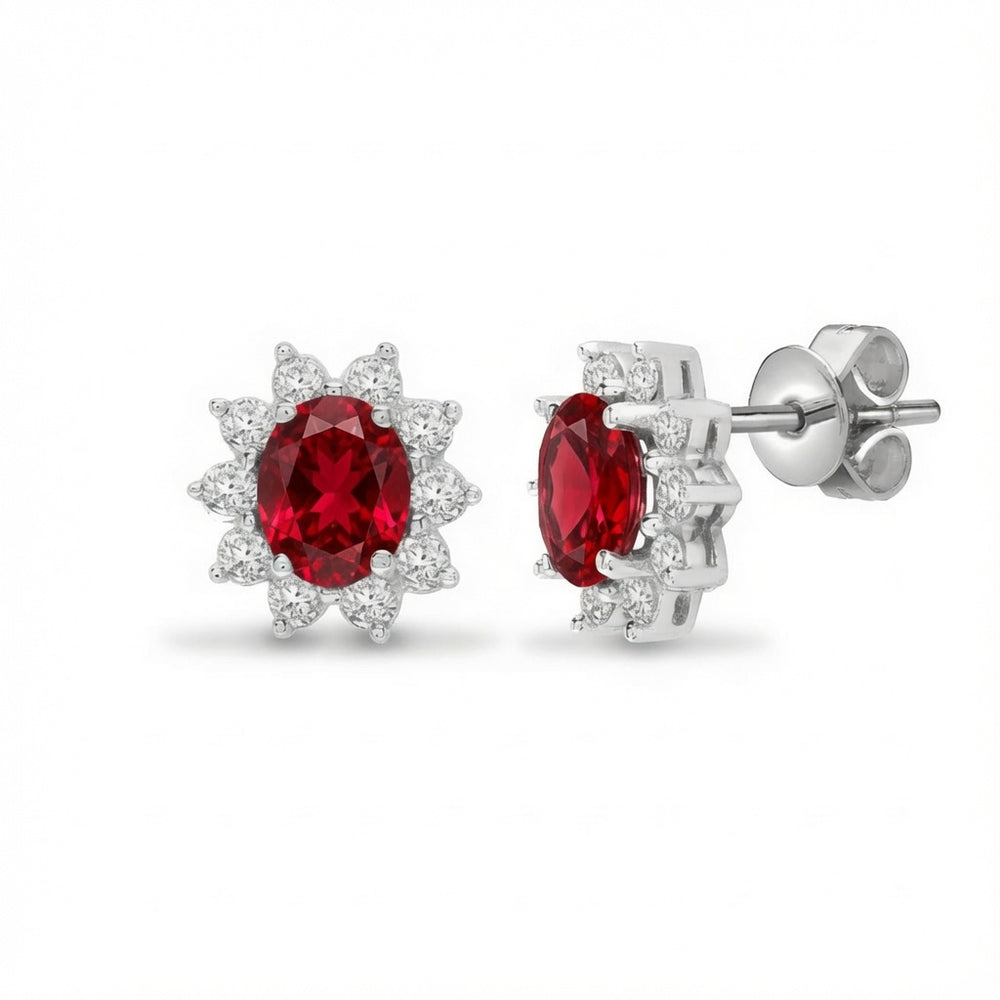 9ct White Gold Lab-Grown Diamond 0.52ct & Sapphire 1.20ct Earrings – product view