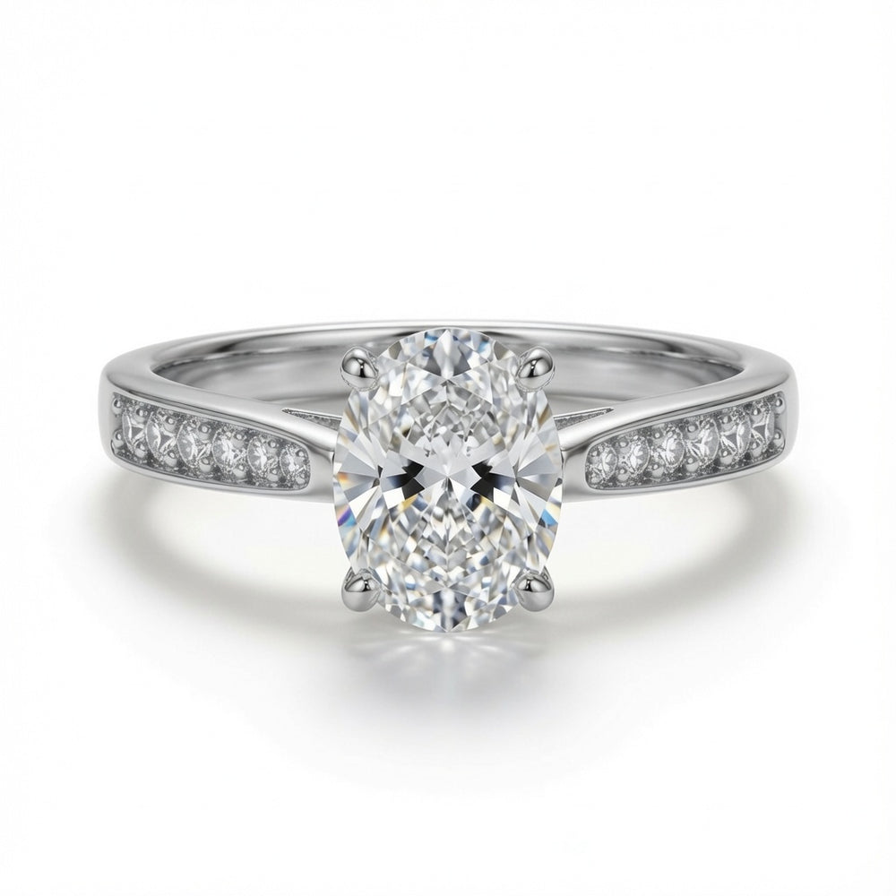 9 Karat Weißgold 1,00 Karat Labor-Diamant & 0,14 Karat Diamant Wed-Fit Oval Verlobungsring