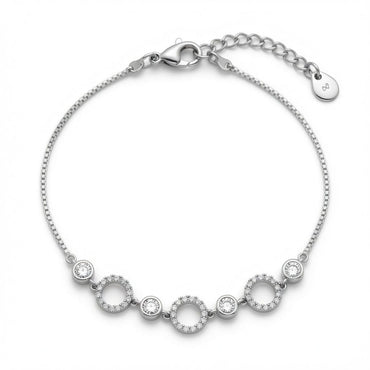 925 Sterling Silver Cubic Zirconia Circle Station Bracelet