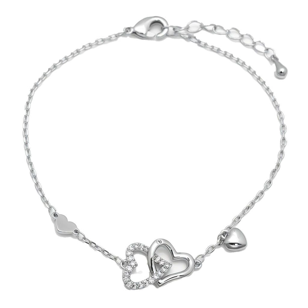 Armband aus 925er Sterlingsilber mit Zirkonia, doppeltem Herz