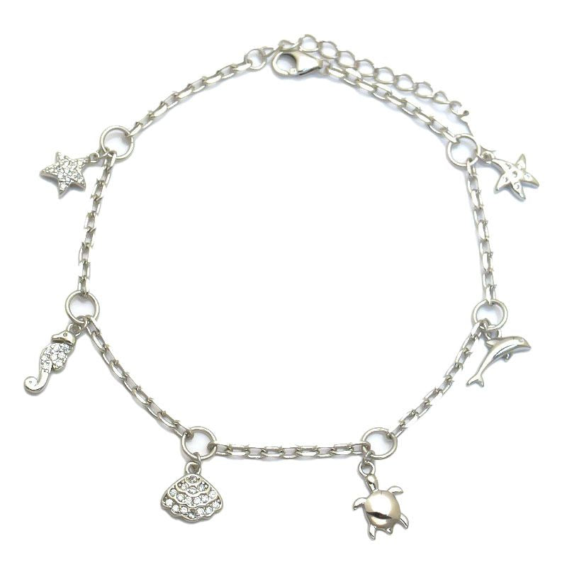 925 Sterling Silver CZ Sea Life Charm Bracelet – product view