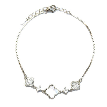 925 Sterling Silver Mother of Pearl Clover Bracelet