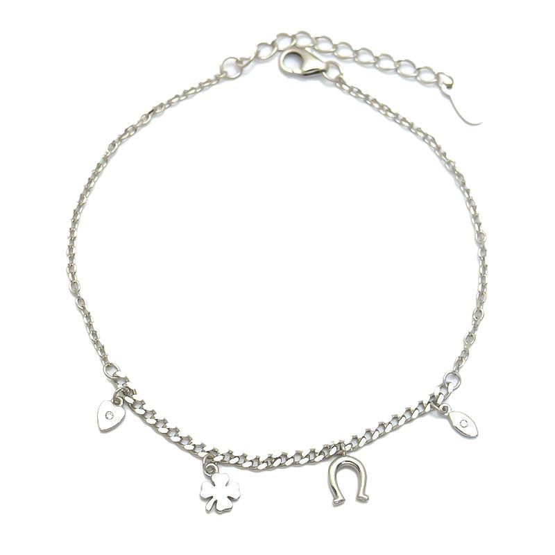 925 Sterling Silver Clover Horseshoe Charm Bracelet