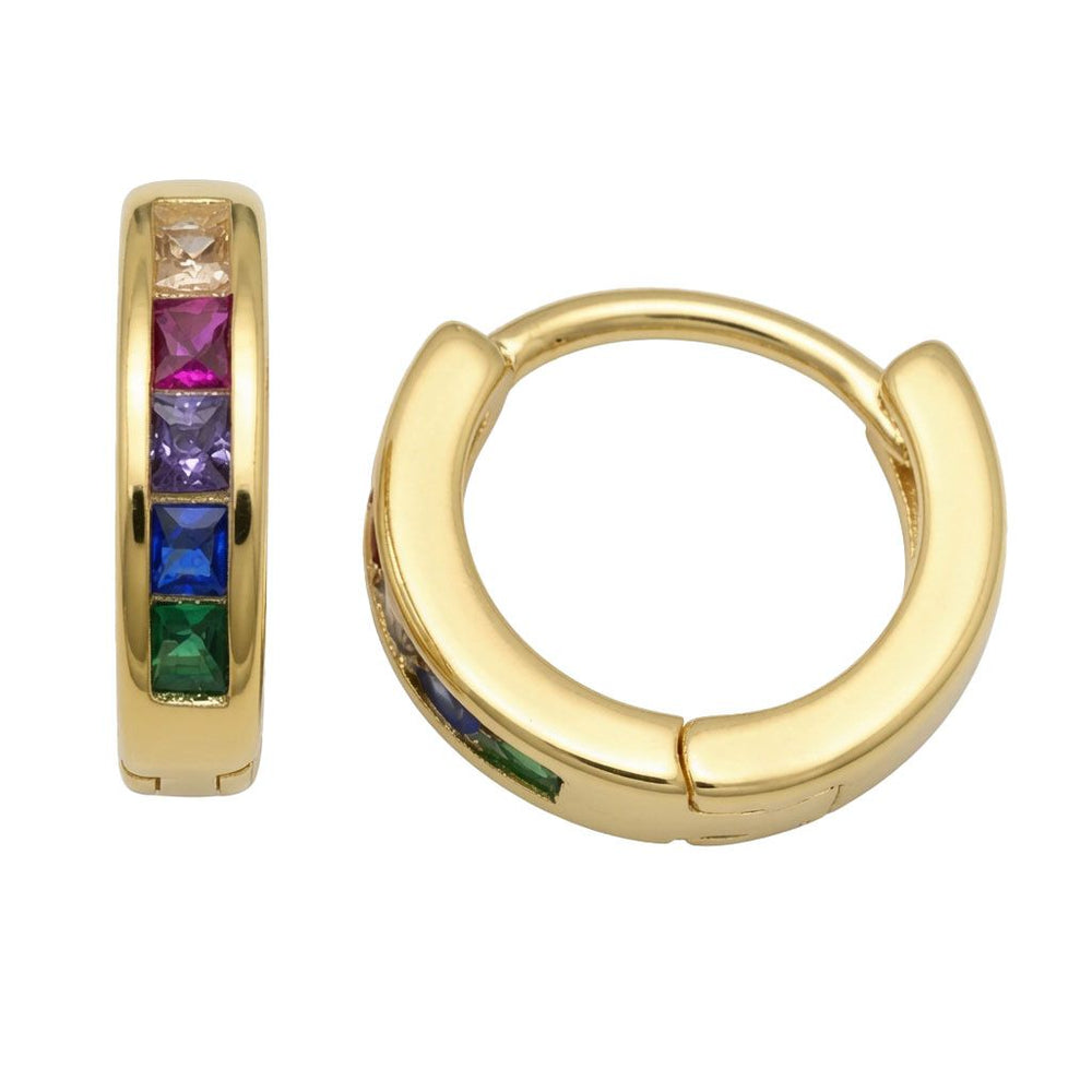 925 Sterling Silber 14K vergoldete Regenbogen Zirkonia Creolen