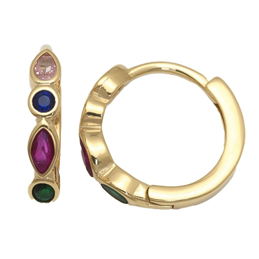 925 Sterling Silver 14K Gold Plated Multi CZ Hoop Earrings – product view