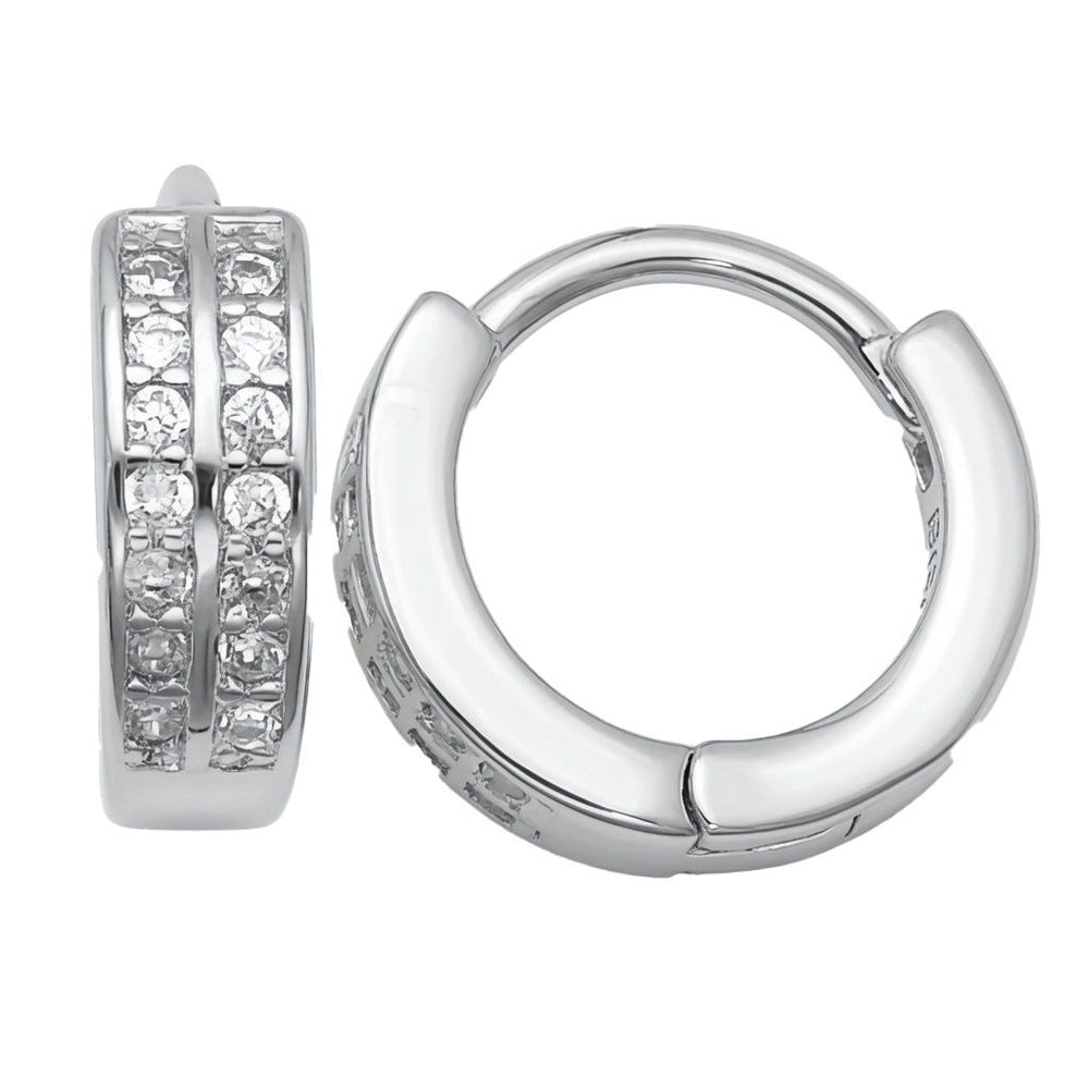 Ohrringe aus 925er Sterlingsilber mit doppelreihigen Zirkonia-Hoops