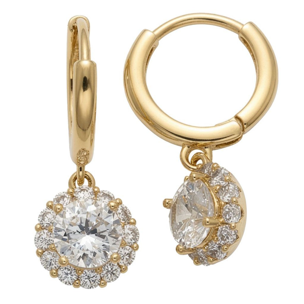 Ohrhänger aus 925er Sterlingsilber, 14 Karat vergoldet, mit ovalem Zirkonia und Creolen