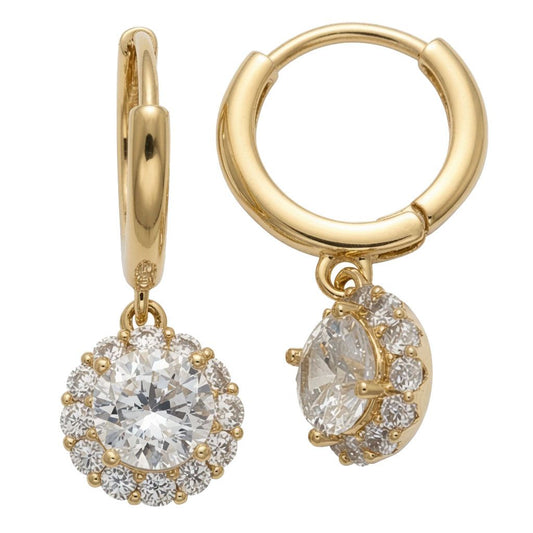 Ohrhänger aus 925er Sterlingsilber, 14 Karat vergoldet, mit ovalem Zirkonia und Creolen