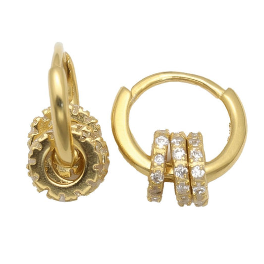 925 Sterling Silber 14K Vergoldete Zirkonia-Zahnrad-Creolen