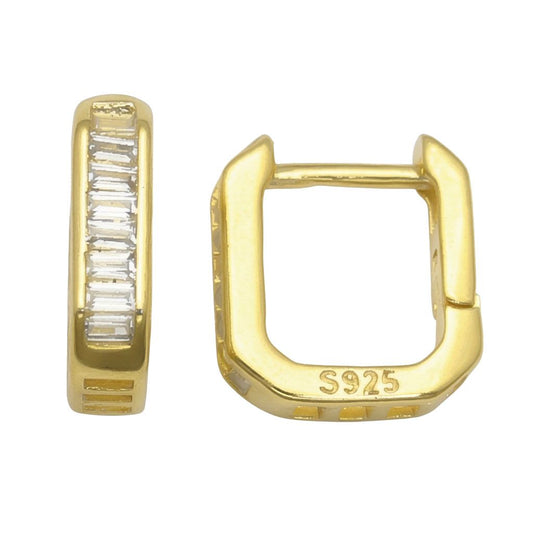 Creolen mit quadratischen Baguette-Zirkonia, aus 925er Sterlingsilber, 14 Karat vergoldet