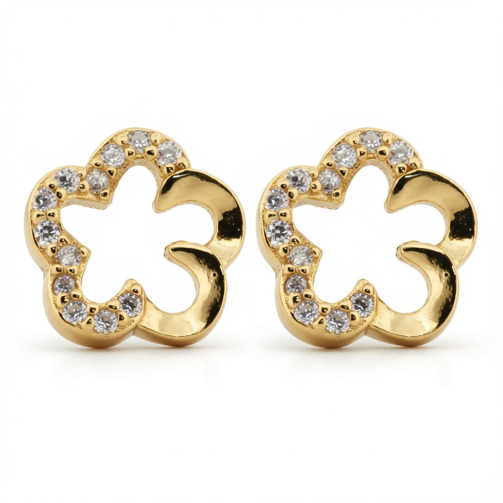925er Sterling Silber, 14k vergoldet, Zirkonia-Kleeblatt-Ohrstecker