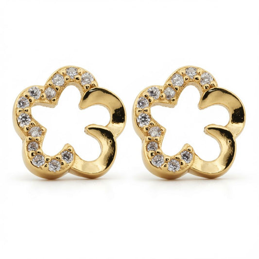 925er Sterling Silber, 14k vergoldet, Zirkonia-Kleeblatt-Ohrstecker