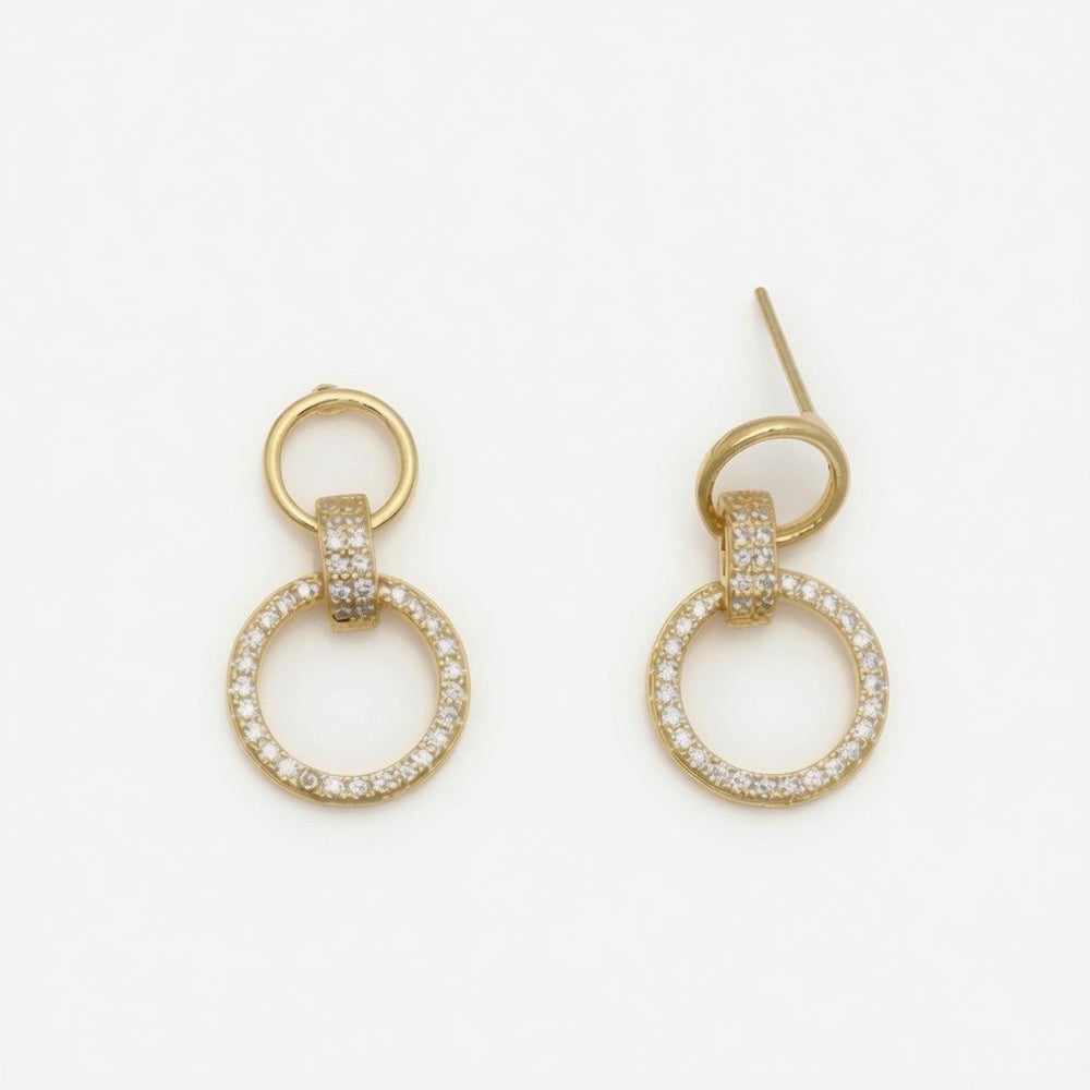 925 Sterling Silber 14K Vergoldet Zirkonia Kreis Anhänger Set