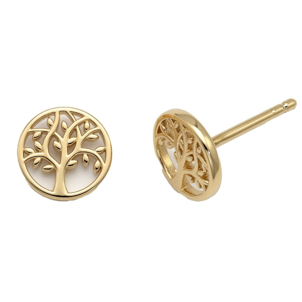 925 Sterling Silver 14K Gold Plated Tree of Life Stud Earrings – product view