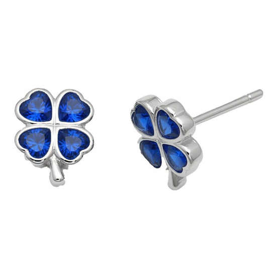 Ohrstecker aus 925er Sterlingsilber mit blauen Zirkonia-Kleeblättern