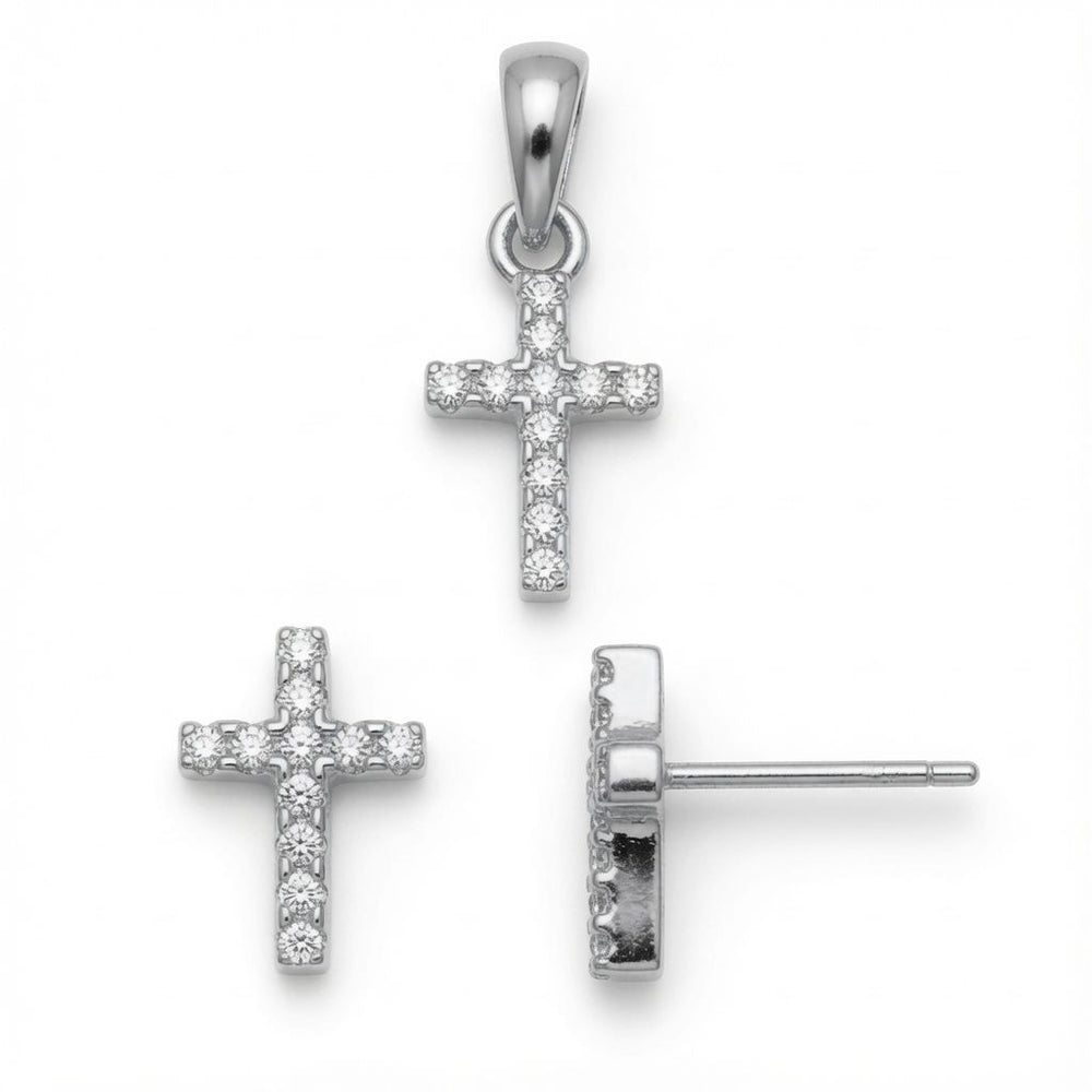 Ohrstecker mit Kreuz aus 925er Sterlingsilber und Zirkonia