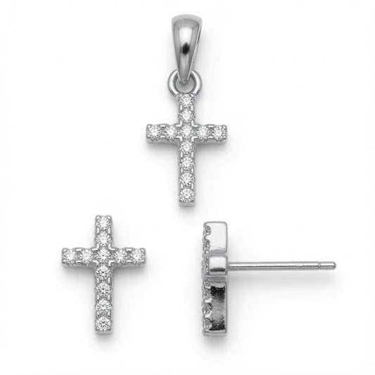 Ohrstecker mit Kreuz aus 925er Sterlingsilber und Zirkonia