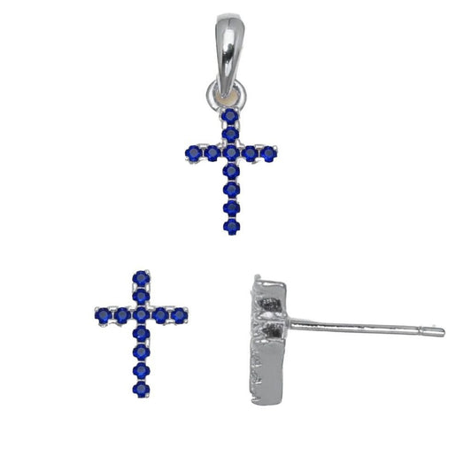 Ohrstecker 925er Sterlingsilber, blau, mit Zirkonia-Kreuz