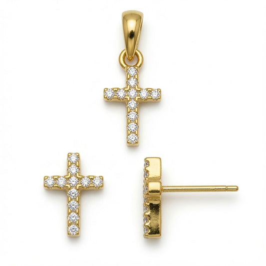 Ohrstecker mit Kreuz aus 925er Sterlingsilber, 14 Karat vergoldet, mit Zirkonia