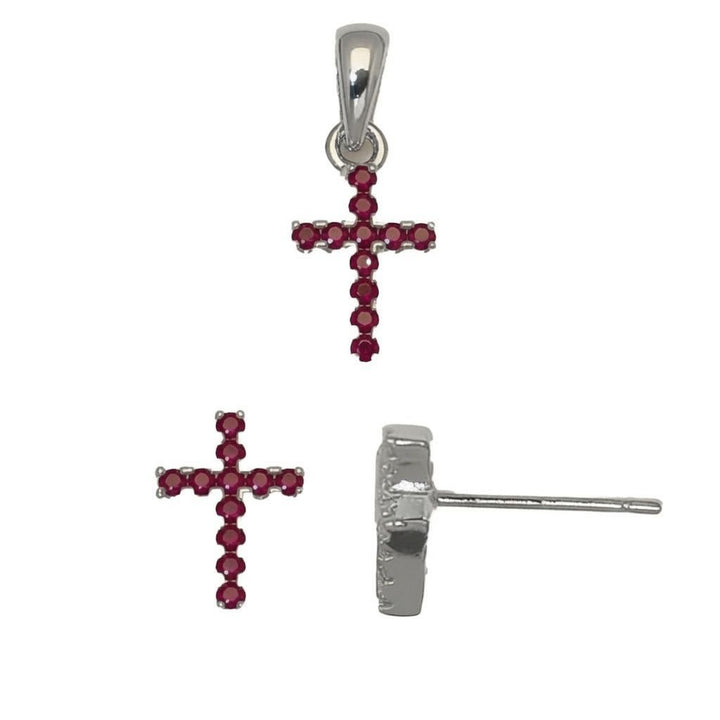 Ohrstecker aus 925er Sterlingsilber mit rotem Zirkonia-Kreuz