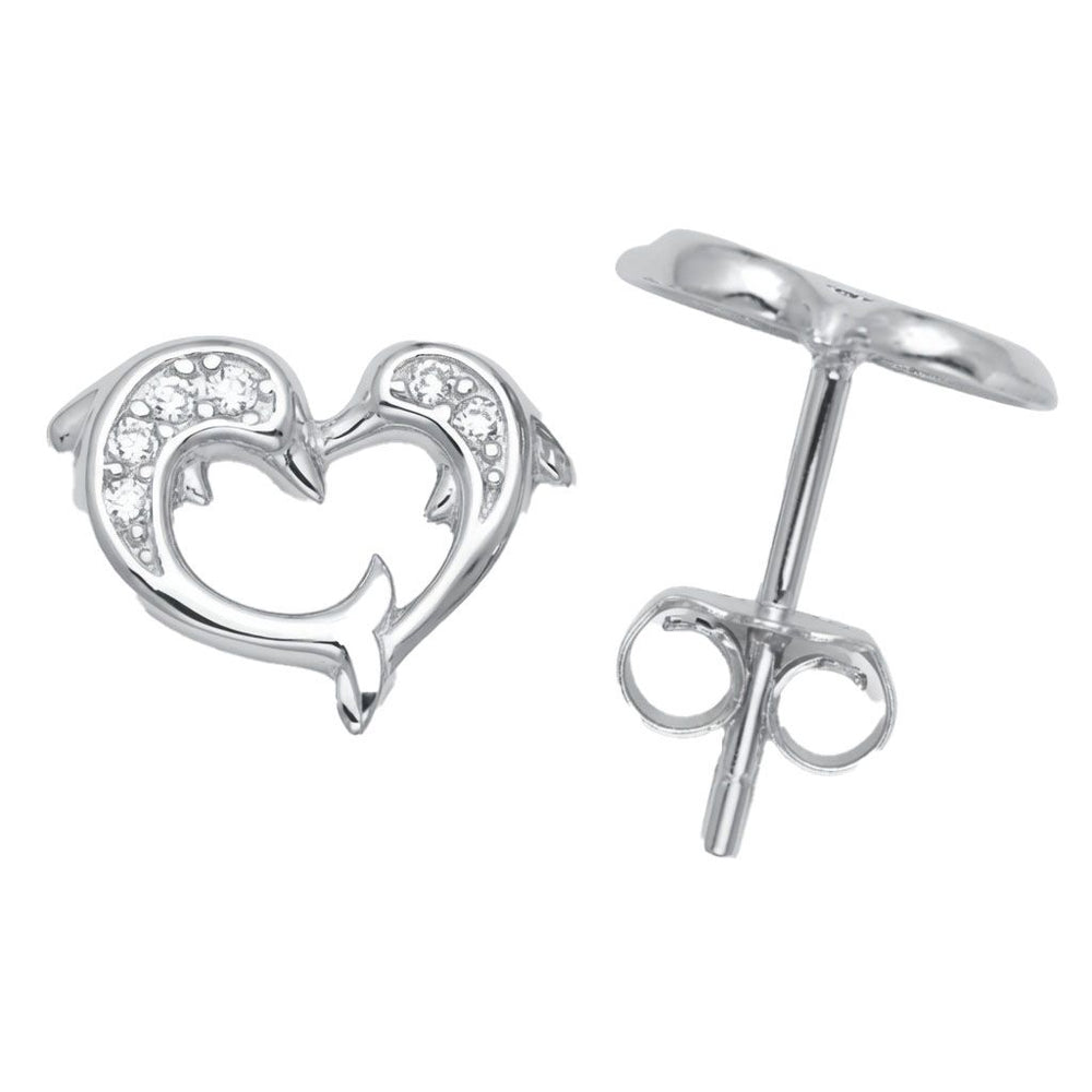 Ohrstecker 925er Sterlingsilber Zirkonia Delfin Herz