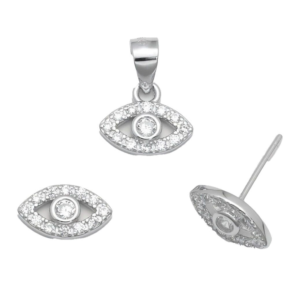 925 Sterling Silver CZ Evil Eye Stud Earrings – product view