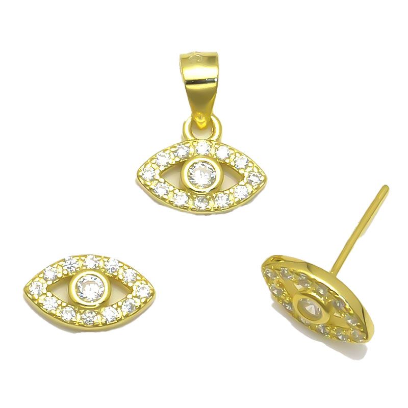925 Sterling Silber 14K vergoldete Zirkonia Evil Eye Ohrstecker